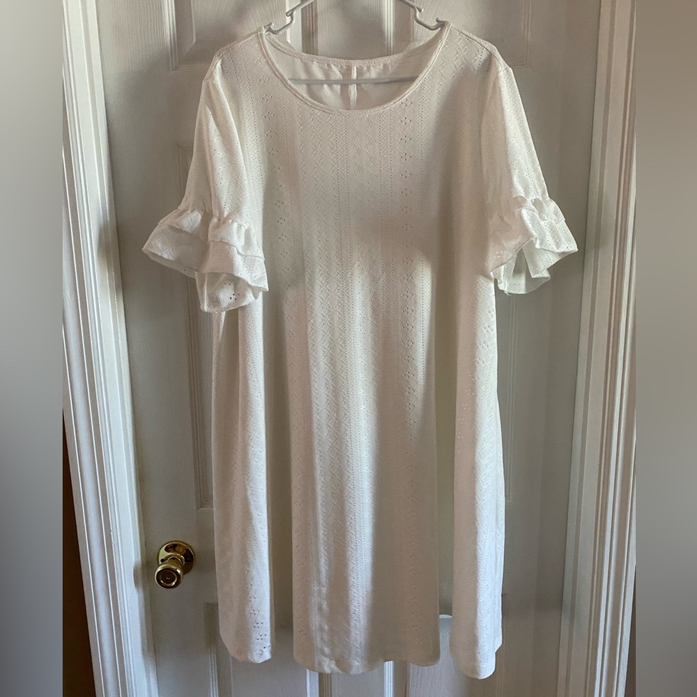 Elegant White Ruffle Sleeve Dress